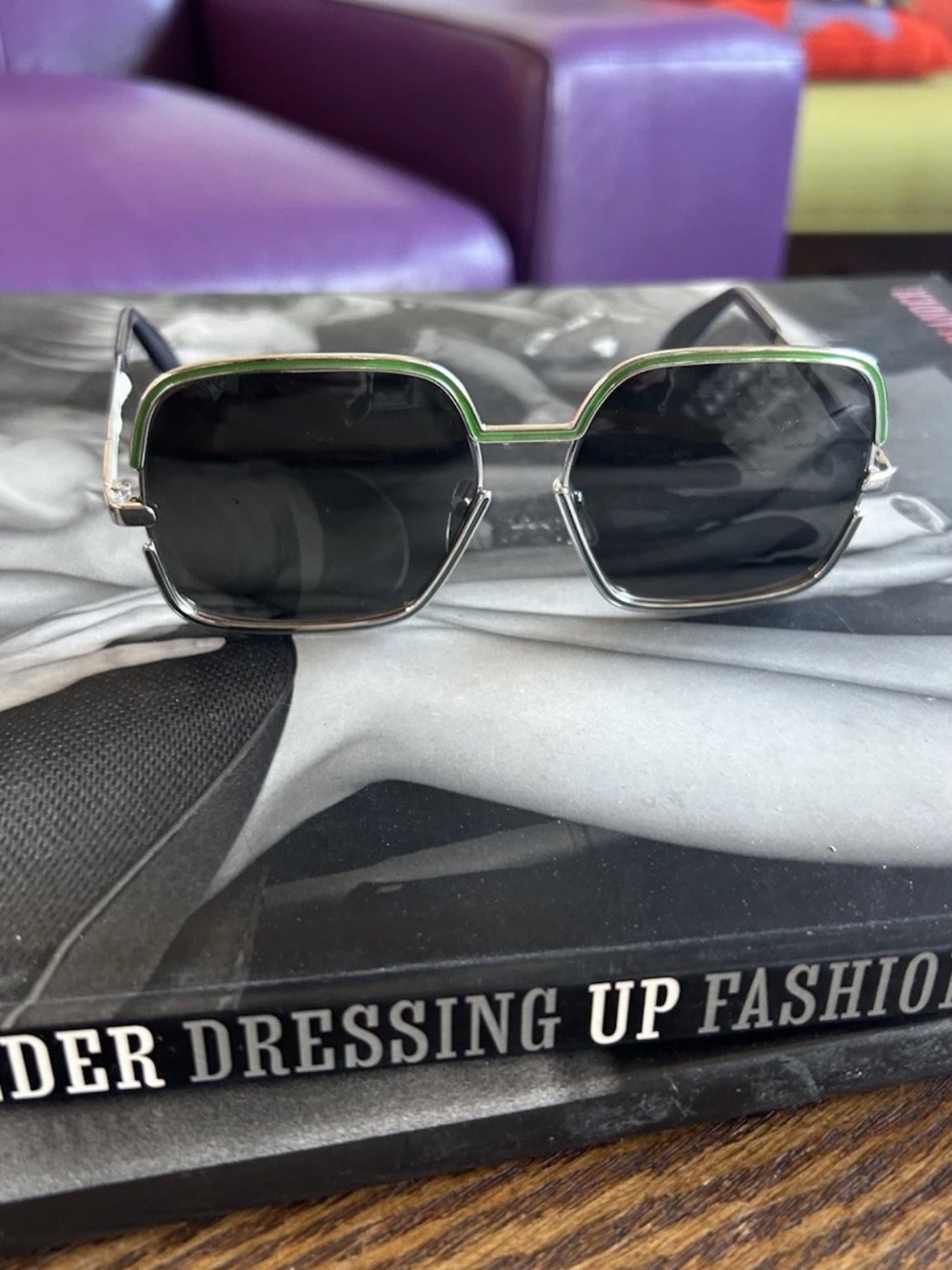 Vintage Carrera Sunglasses Made Australia Green Silver Oversized Square 80s
